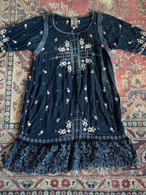 Johnny Was Women's Abella Scoop Neck Blue Embroidered Dress Size S